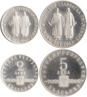 BULGARIA: Set of 2 coins in silver (0,900) composed of 2 Leva (ND 1963) & 5 Leva (ND 1963) commemorating the 1100th anniversary of the Slavic Alphabet...