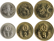 BULGARIA: Lot of 3 commemorative coins for the World Cup Soccer Games in Spain, composed of 1 Lev (1980), 2 Leva (1980) & 5 Leva (1980) in copper nick...