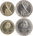 BULGARIA: Lot of 2 commemorative coins for the 1300th Anniversary of Nationhood, composed of 2 Leva (1981) in copper-nickel & 50 Leva (1981) in silver...