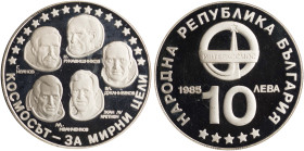 BULGARIA: 10 Leva (1985) in silver (0,640). Design above denomination and date at left on obverse. Cosmonauts on reverse. (KM 157) & (Nikolov 197). Pr...