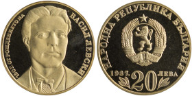 BULGARIA: 20 Leva (1987) in silver (0,500), commemorating the 150 years since the birth of Vasil Levski. National coat of arms on obverse. Bust of Vas...