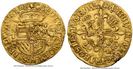 Brabant. Charles V gold Couronne d'or au soleil 1554 AU Details (Mount Removed) NGC, Antwerp mint, Fr-62, Delm-102, V&S-166. 3.37gm. Hand mintmark. Ob...