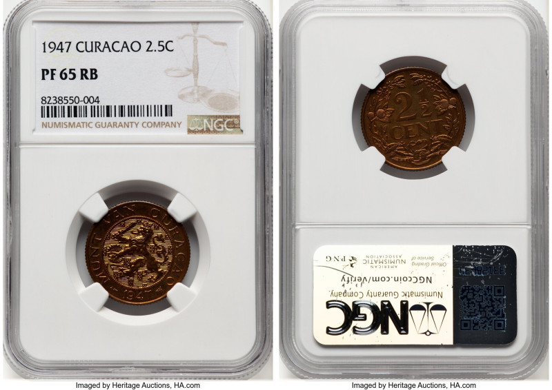 Dutch Colony. Wilhelmina Proof 2-1/2 Cents 1947 PR65 Red and Brown NGC, Utrecht ...