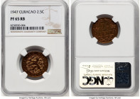 Dutch Colony. Wilhelmina Proof 2-1/2 Cents 1947 PR65 Red and Brown NGC, Utrecht mint, KM42, cf. Scholten-1405 (business strike). Mintage: 80. Walnut t...