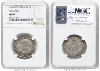 Friesland. Provincial 7 Stuivers (1/4 Florijn) 1684 MS62 NGC, KM66.2, Delm-1104 (R1). Lion mint mark, partially off flan. Obverse features a Frisian f...