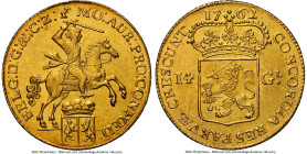 Gelderland. Provincial gold 14 Gulden (Golden Rider) 1762 AU Details (Cleaned) NGC, Harderwijk mint, KM86.1, Delm-656, V&S-1086. Last year of this typ...