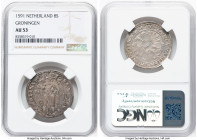 Groningen. City 8 Stuivers (2 Flabbe) 1591 AU53 NGC, Delm-734. A seldom-encountered Groningen issue, the second-finest grade available to either NGC o...