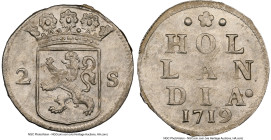 Holland. Provincial 2 Stuivers 1719 MS65+ NGC, Dordrecht mint, KM48, PW-Ho79. NGC Top Pop. Single highest graded by NGC. From the L. William Libbert C...