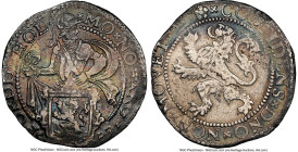 Holland. Provincial 1/2 Lion Daalder 1589 XF45 NGC, Dordrecht mint, Delm-870. Obverse displays deep espresso surface toning with flashes of amber and ...