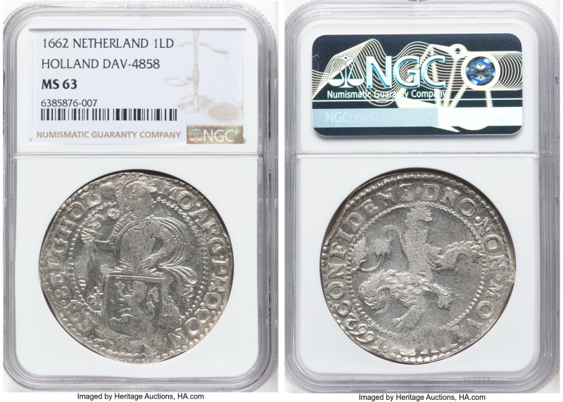 Holland. Provincial Lion Daalder 1662 MS63 NGC, Dordrecht mint, KM17, Dav-4858, ...