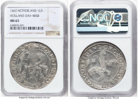 Holland. Provincial Lion Daalder 1662 MS63 NGC, Dordrecht mint, KM17, Dav-4858, Delm-832. Featuring watery quartz surfaces tinged with lemongrass arou...