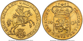 Holland. Provincial gold 14 Gulden (Golden Rider) 1751 UNC Details (Cleaned, Reverse Scratched) NGC, Dordrecht mint, KM97, Delm-782, V&S-1237. HID0980...