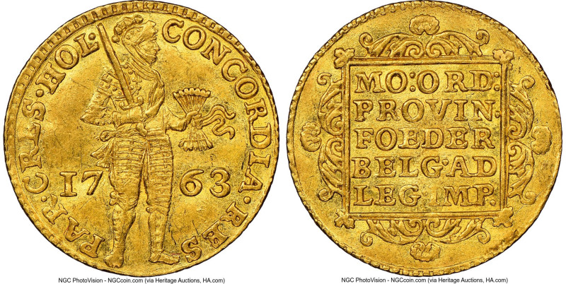 Holland. Provincial gold Ducat 1763 AU58 NGC, Dordrecht mint, KM12.3, Delm-775, ...
