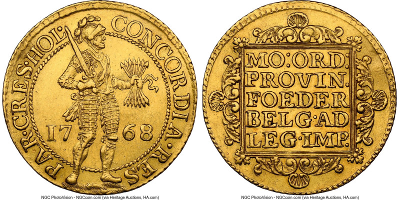 Holland. Provincial gold 2 Ducats 1768 UNC Details (Plugged, Cleaned) NGC, Dordr...