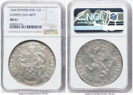 Kampen. Provincial Lion Daalder 1664 MS61 NGC, Kampen mint, KM35.2, Dav-4879, Delm-862. Knight facing right. Moor's Head mintmark. Bright dove surface...