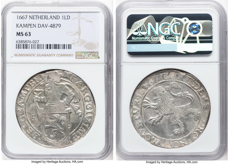 Kampen. Provincial Lion Daalder 1667 MS63 NGC, Kampen mint, KM42.2, Dav-4879, De...