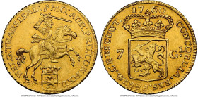 Overyssel. Provincial gold 7 Gulden (1/2 Golden Rider) 1760-Tree AU58 NGC, Harderwijk mint, KM100, Delm-1061, V&S-1536. Legend starts with tree privy ...