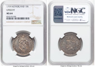 Utrecht. Provincial 10 Stuivers 1779 MS64 NGC, Utrecht mint, KM110, Delm-1203. Beautifully detailed devices captivate on these gunmetal and apricot fr...