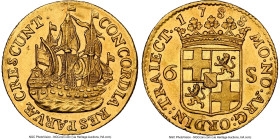 Utrecht. Provincial gold Off-Metal 6 Stuivers (Scheepjeschelling) 1788 UNC Details (Mount Removed, Cleaned) NGC, Utrecht mint, KM101a, Delm-987, V&S-1...