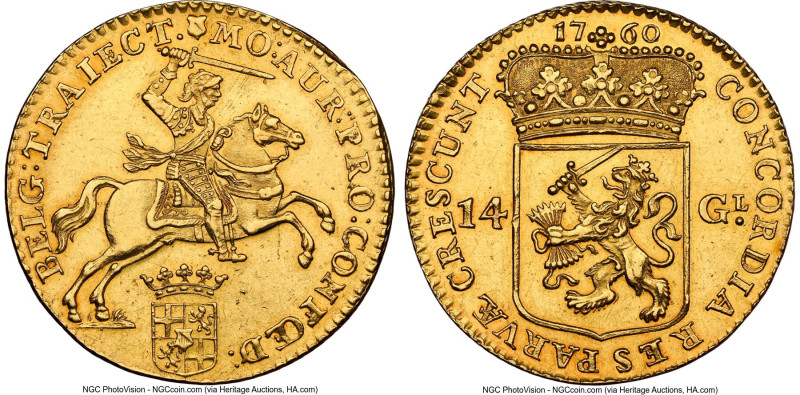 Utrecht. Provincial gold 14 Gulden (Golden Rider) 1760 UNC Details (Cleaned) NGC...