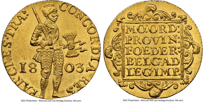 Utrecht. Batavian Republic gold Ducat 1803 MS62 NGC, Utrecht mint, KM11.3, Delm-...