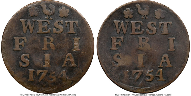 West Friesland. Provincial copper Mint Error - Dual Reverse Mule Duit 1754 VF De...