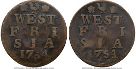West Friesland. Provincial copper Mint Error - Dual Reverse Mule Duit 1754 VF Details (Damaged) NGC, KM125, CNM-2.46.98. Rooster mintmark. From the L....