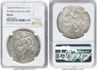 West Friesland. Provincial Lion Daalder 1642 MS63 NGC, KM14.2, Dav-4870. Bright argent surfaces are tinged with hints of rose toning on this Choice of...