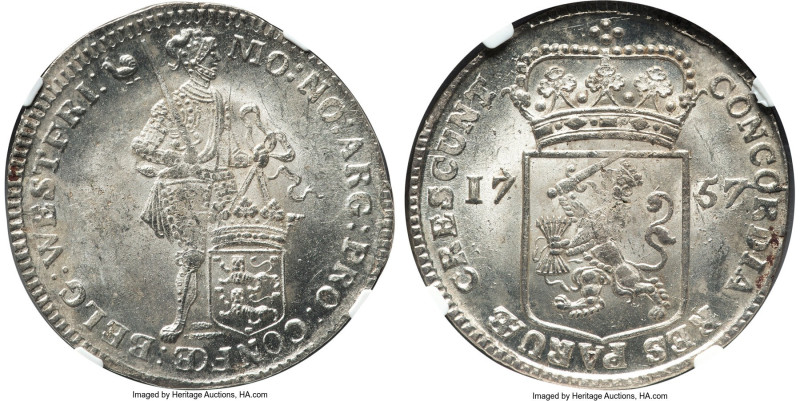 West Friesland. Provincial silver Ducat (Rijksdaalder) 1757-Rooster MS65 NGC, KM...