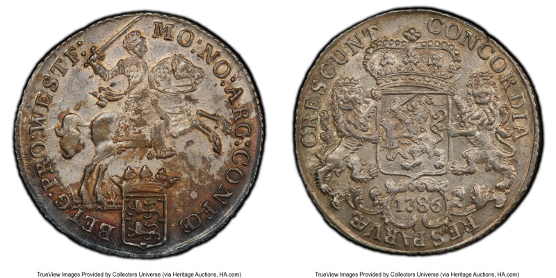 West Friesland. Provincial 1/2 Ducaton (1/2 Silver Rider) 1786 AU58+ PCGS, KM140...