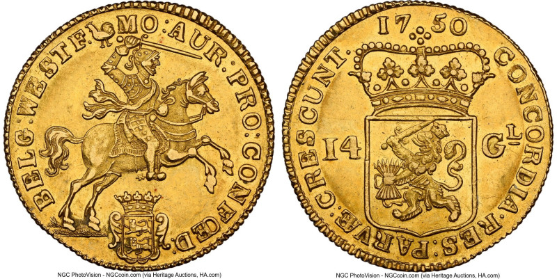 West Friesland. Provincial gold 14 Gulden (Golden Rider) 1750-(Rooster) MS61 NGC...
