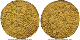 Zeeland. City gold Imitative 1/2 Rose Noble ND (1583-1585) AU58 NGC, Middelburg mint, Delm-872, V&S-1324 (R1). 3.72gm. Minimally available type struck...
