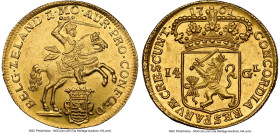 Zeeland. Provincial gold 14 Gulden (Golden Rider) 1761 AU58 NGC, Middelburg mint, KM97, Delm-889, V&S-1340. An available example of this beloved type....