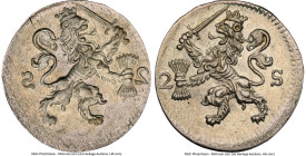 Provincial Mint Error - Reverse Brockage 2 Stuivers ND (1614-1734) MS61 NGC, cf. KM32.3 (design). Reverse brockage - incuse of obverse. A captivating ...