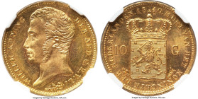 Willem I gold 10 Gulden 1840 MS65 NGC, Utrecht mint, KM56, Fr-327, Schulman-189, V&S-1709. The final year of the issue. A bold specimen whose design m...
