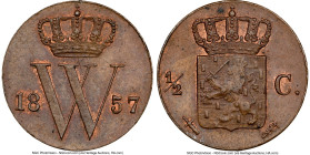 Willem III 1/2 Cent 1857 MS64 Brown NGC, Utrecht mint, KM90, Schulman-709. Sword and caduceus mintmarks. NGC Top Pop. HID09801242017 © 2024 Heritage A...