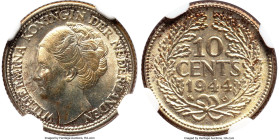 Wilhelmina 10 Cents 1944-D MS63 NGC, Denver mint, KM163, Schulman-1062 (RRR). Acorn privy. A notable rarity in the modern Dutch series, the second of ...