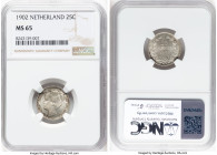 Wilhelmina 25 Cents 1902 MS65 NGC, Utrecht mint, KM120.2, Schulman-855. Cartwheel luster abounds on charming pewter surfaces, with walnut hues emanati...