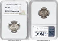 Wilhelmina 25 Cents 1902 MS65 NGC, Utrecht mint, KM120.2, Schulman-855. Bright argent surfaces feature bold devices hugged by smokey toning. NGC Top P...