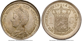 Wilhelmina Mint Error - Broadstruck Gulden 1914 MS65 NGC, Utrecht mint, KM148, Schulman-816. Displaying a gentle olive-gold hue and crisp devices. HID...