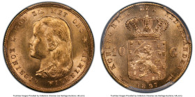 Wilhelmina gold 10 Gulden 1897 MS66+ PCGS, Utrecht mint, KM118. HID09801242017 © 2024 Heritage Auctions | All Rights Reserved www.HA.com/TexasAuctione...