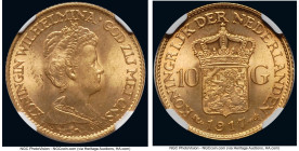 Wilhelmina gold 10 Gulden 1917 MS65 NGC, Utrecht mint, KM149. HID09801242017 © 2024 Heritage Auctions | All Rights Reserved www.HA.com/TexasAuctioneer...