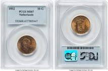 Wilhelmina gold 10 Gulden 1932 MS67 PCGS, Utrecht mint, KM162. Last grade attainable at PCGS. HID09801242017 © 2024 Heritage Auctions | All Rights Res...