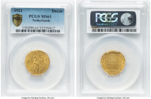 Wilhelmina gold Ducat 1921 MS61 PCGS, Utrecht mint, KM83.1a, Delm-1237, V&S-1756, Schulman-772. Mint master: Copius Hoitsema. A lemon toned "Trade Duc...