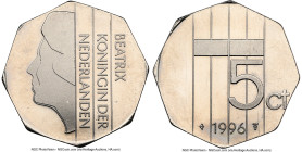 Beatrix Mint Error - Struck On Sierra Leone 50 Leones Planchet - 5 Cents 1996 MS67 NGC, Utrecht mint, KM202 (KM45 for host). 2.6gm. A lovely Royal Dut...