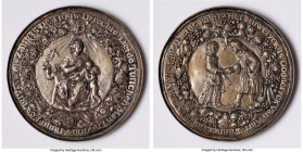 "Marriage" cast silver Medal ND (c. 1655) VF, Frederiks-32/32a (figures 51/52). By P. van Abeele. OPRECHTE LIEFDE TUSSCHEN MAN EN VROUW DUURT EEWIGLIJ...