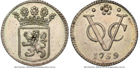 Dutch Colony. United East India Company 1/2 Duit 1759 UNC Details (Cleaned) NGC, Dordrecht mint, KM72a, Scholten-363 (listed only in Proof). Holland i...