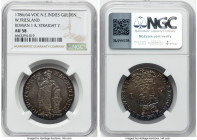 Dutch Colony. United East India Company Gulden 1786/64 AU58 NGC, KM139, Scholten-69a. West Friesland issue. Variety with Roman 1 and straight 7 in the...