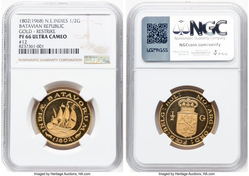 Dutch Colony. Batavian Republic gold Proof Restrike 1/2 Gulden 1802-Dated (1968)...