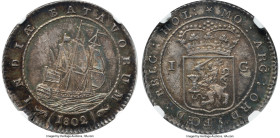 Dutch Colony. Batavian Republic Gulden 1802 MS64 NGC, Enkhuizen mint, KM83, Scholten-488a. Large mast to left of T variety. An iconic one-year type, e...